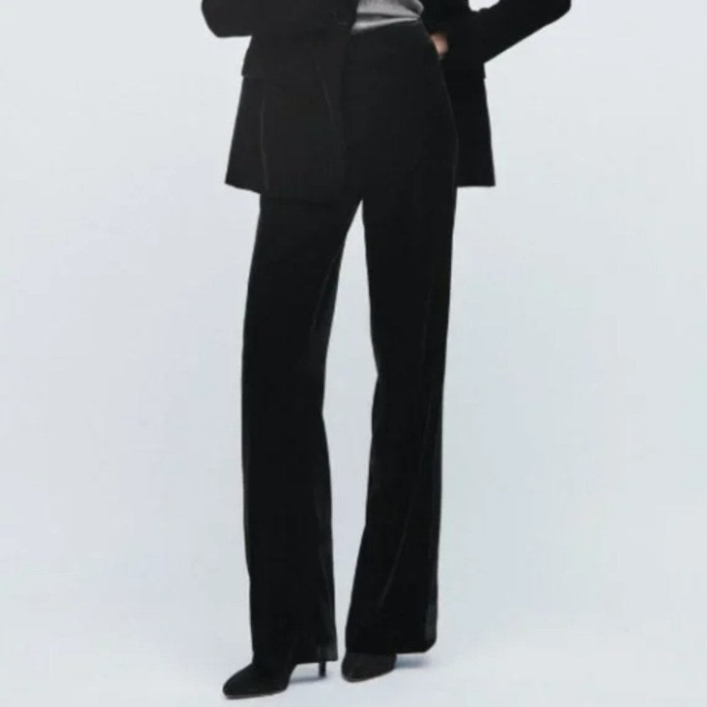 NWT Zara Black Velvet Flared Trousers Pants